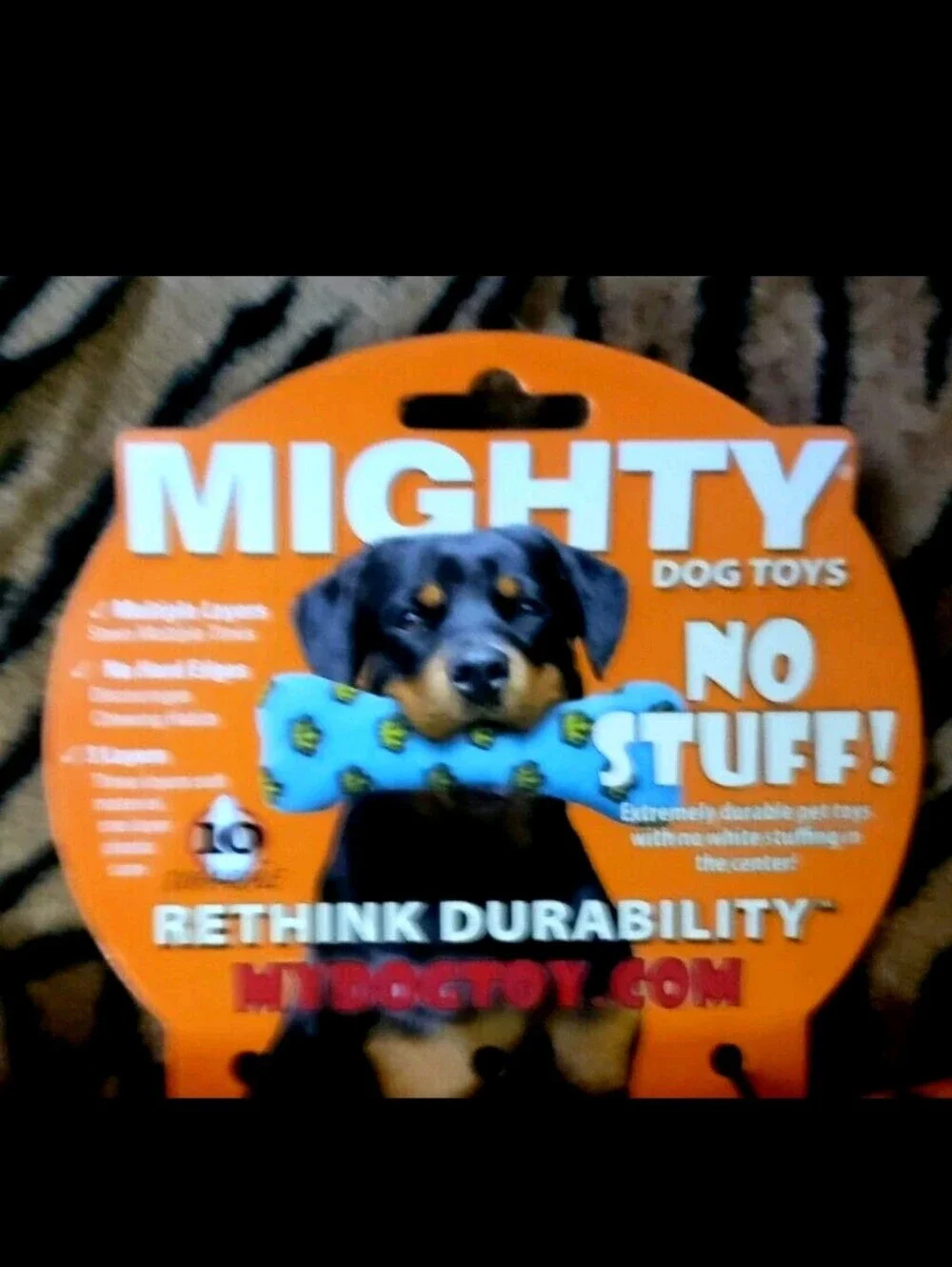 Mighty Dog Bone Toy No Stuff w/ Squeak Durable large Xlarge Dog